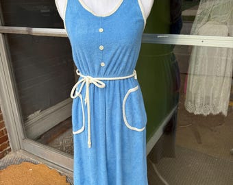 Vintage Late 70&#39;s Terry Cloth Towel Swim Suit Cover Up Dress