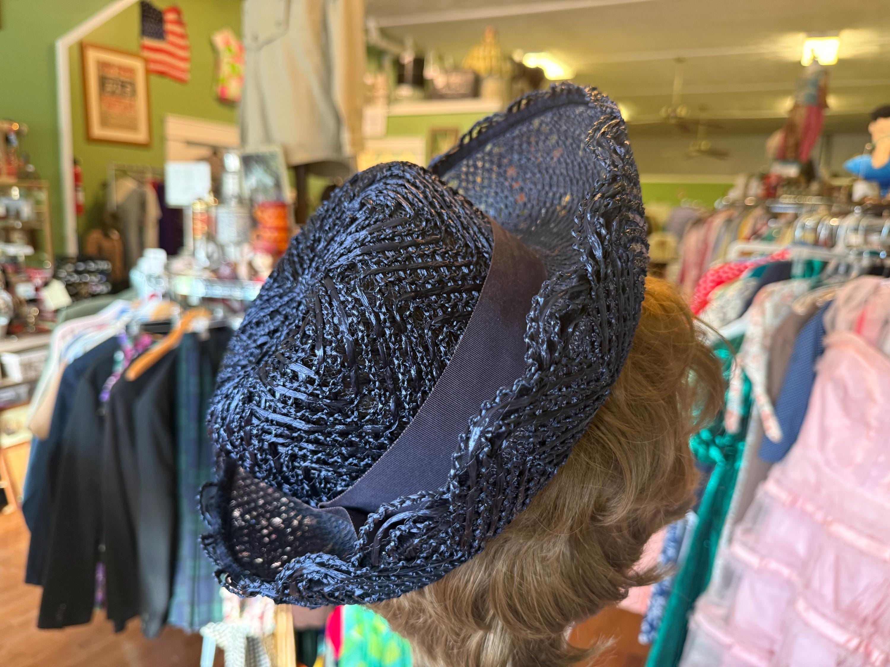 VINTAGE HAT Draped fabric with bows and LACE FACE COVER, Lavender & blue P1040049__86414.1698266393.JPG?c=2 main image 4