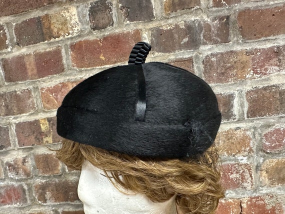 Vintage 50's Italian Black Wool Beret Hat - image 1