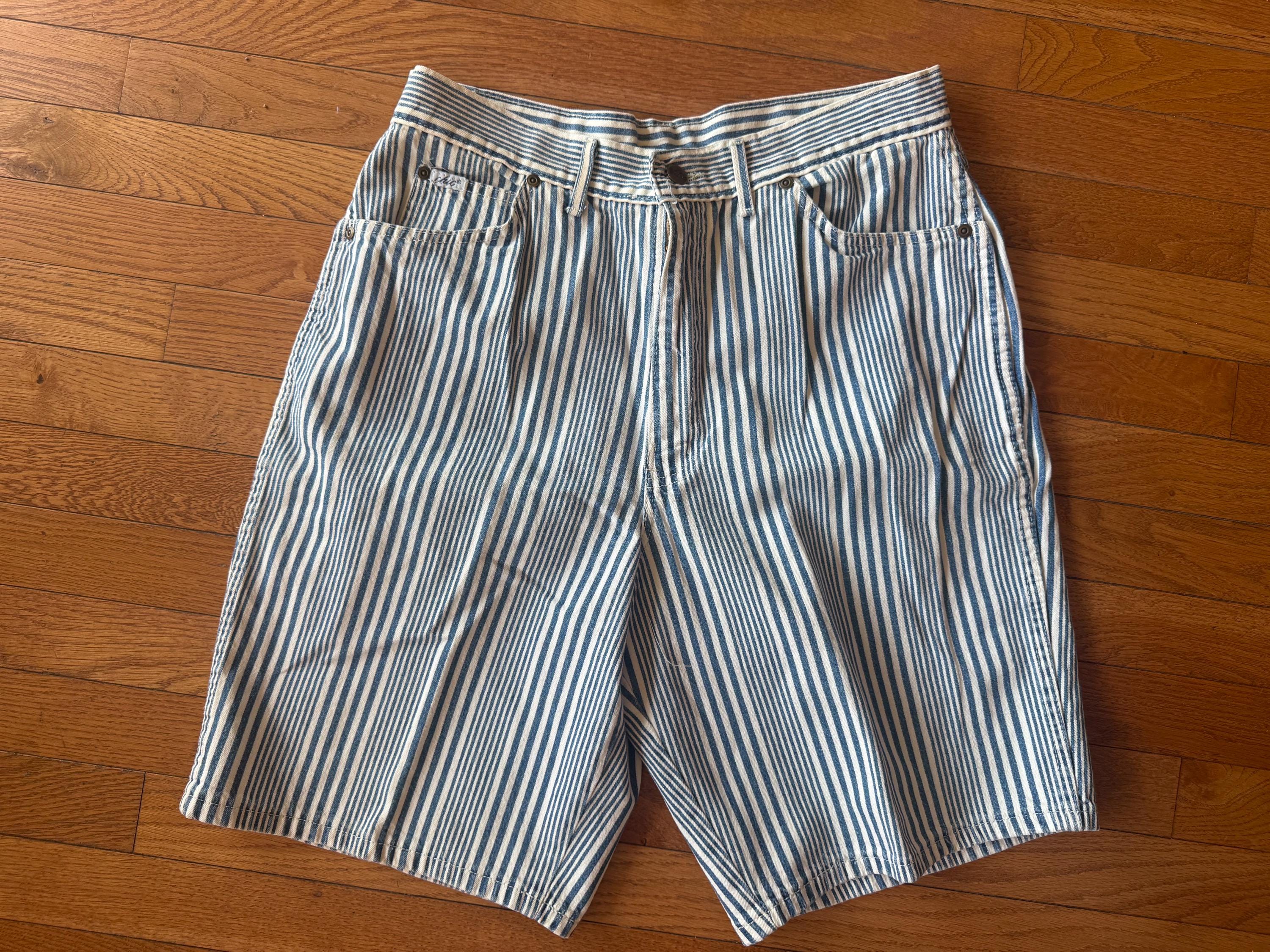 80s Blue and White Striped Shorts - Etsy