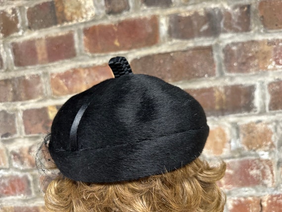 Vintage 50's Italian Black Wool Beret Hat - image 4