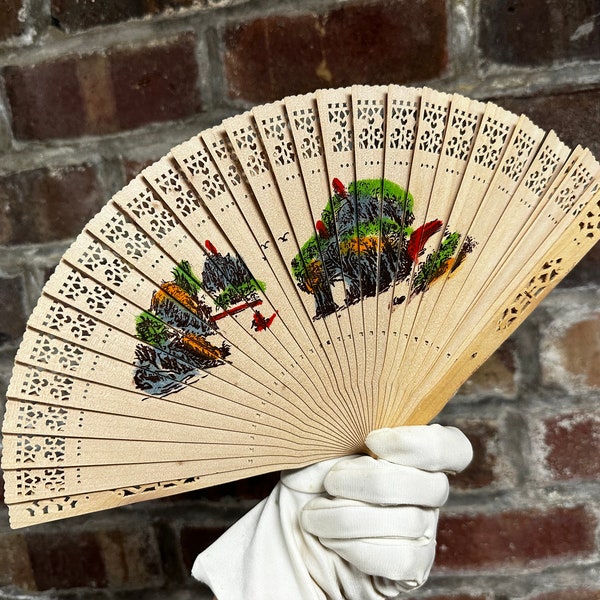 Vintage Asian Wooden Folding Hand Fan