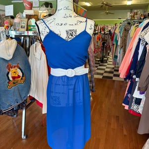 Vintage 70&#39;s Sheer Navy Blue Flowing Disco Dress