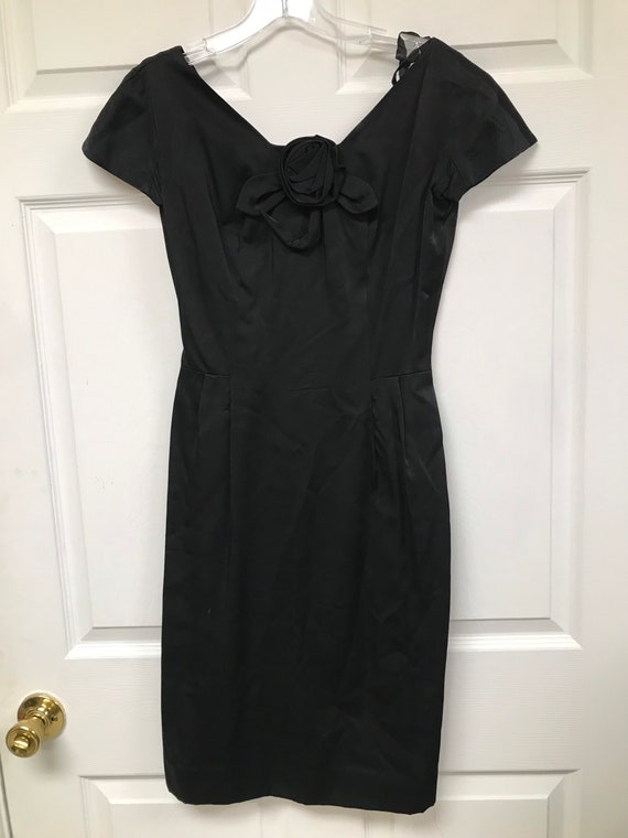 Sexy Vintage 50's Silk Little Black Dress - image 7