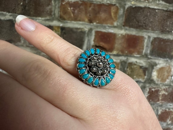 Vintage Slivertone & Turquoise South Western Nava… - image 1