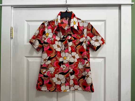 1960'S Psychedelic Shirt Colorful Print in a Cotton Blend