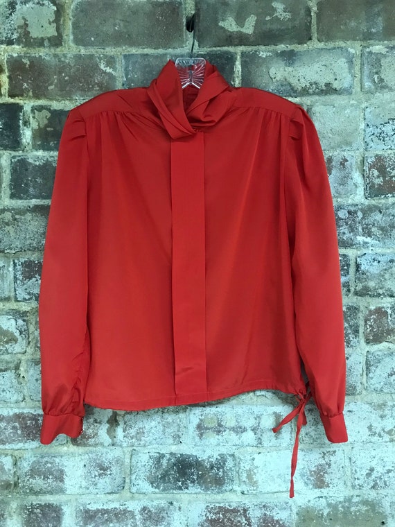 Vintage 70's/80's Red Ruffle Collar Blouse - image 2