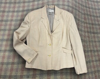 Vintage Pastel Pink,Blue and Beige Plaid Woman's Blazer