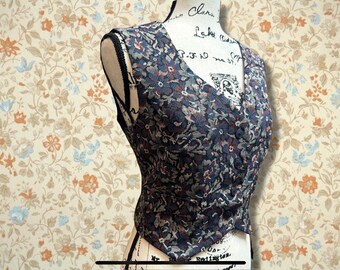 Vintage 80's Purple Floral Tapestry Vest