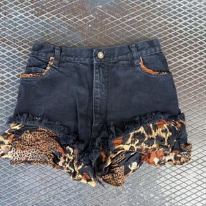 Vintage 80's/90's Black Leopard Cheetah Print Denim Jean Shorts - Etsy