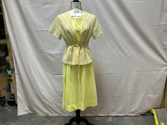 Vintage 70's Yellow Pastel Polyester Dress With Matching Jacket