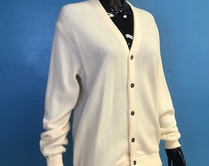Vintage 1980's White Arnold Palmer Cardigan Sweater Unisex