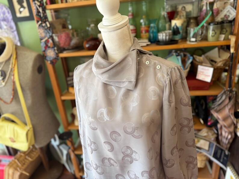 Sliver R Vintage 70's/80's Grey Sliver Asymmetrical Collar Blouse - Etsy