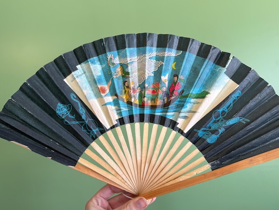 40年代/50年代のヴィンテージ台湾製木と紙の折りたたみ式扇子 - Etsy 日本