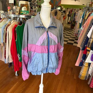 Vintage 90’s Grey Teal and Purple Color Block Wind Breaker Jacket Coat