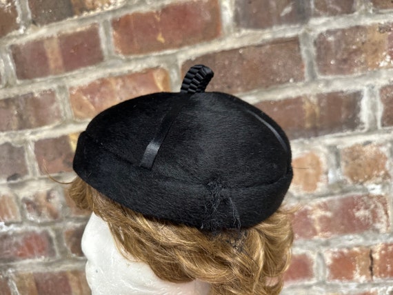 Vintage 50's Italian Black Wool Beret Hat - image 2