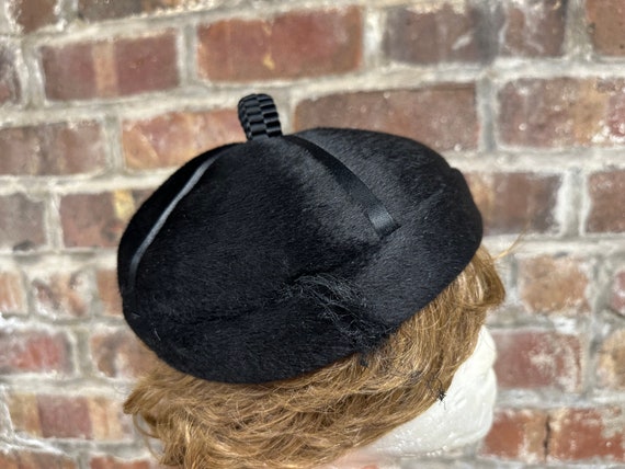Vintage 50's Italian Black Wool Beret Hat - image 3