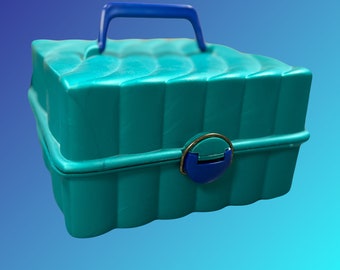Teal Vintage 80&#39;s Sassaby Vanity Organizer Jewelry/Make Up Travel Case