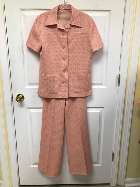 Vintage 70's Bell Bottom Pink Pants Suit - image 2