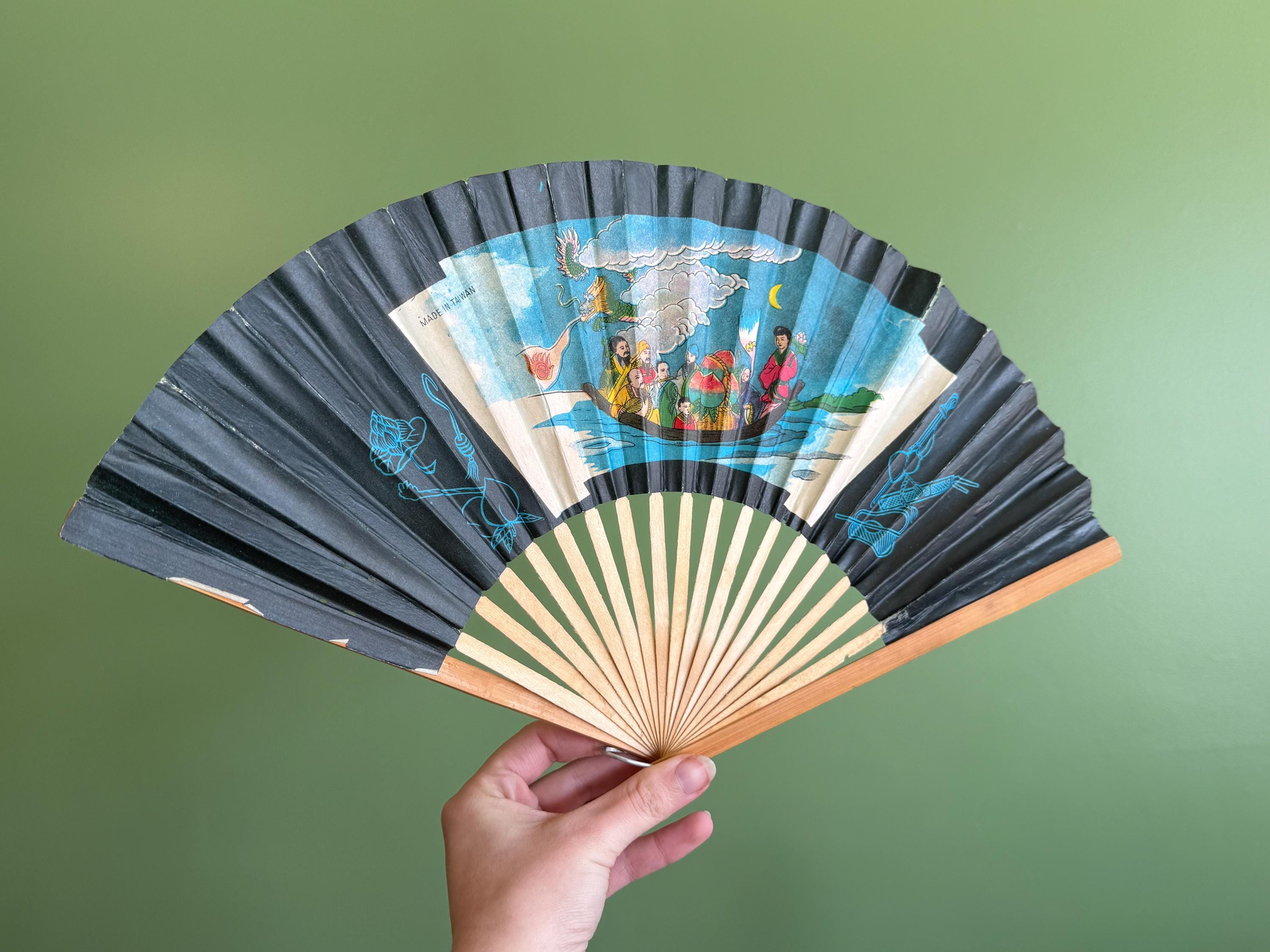 40年代/50年代のヴィンテージ台湾製木と紙の折りたたみ式扇子 - Etsy 日本