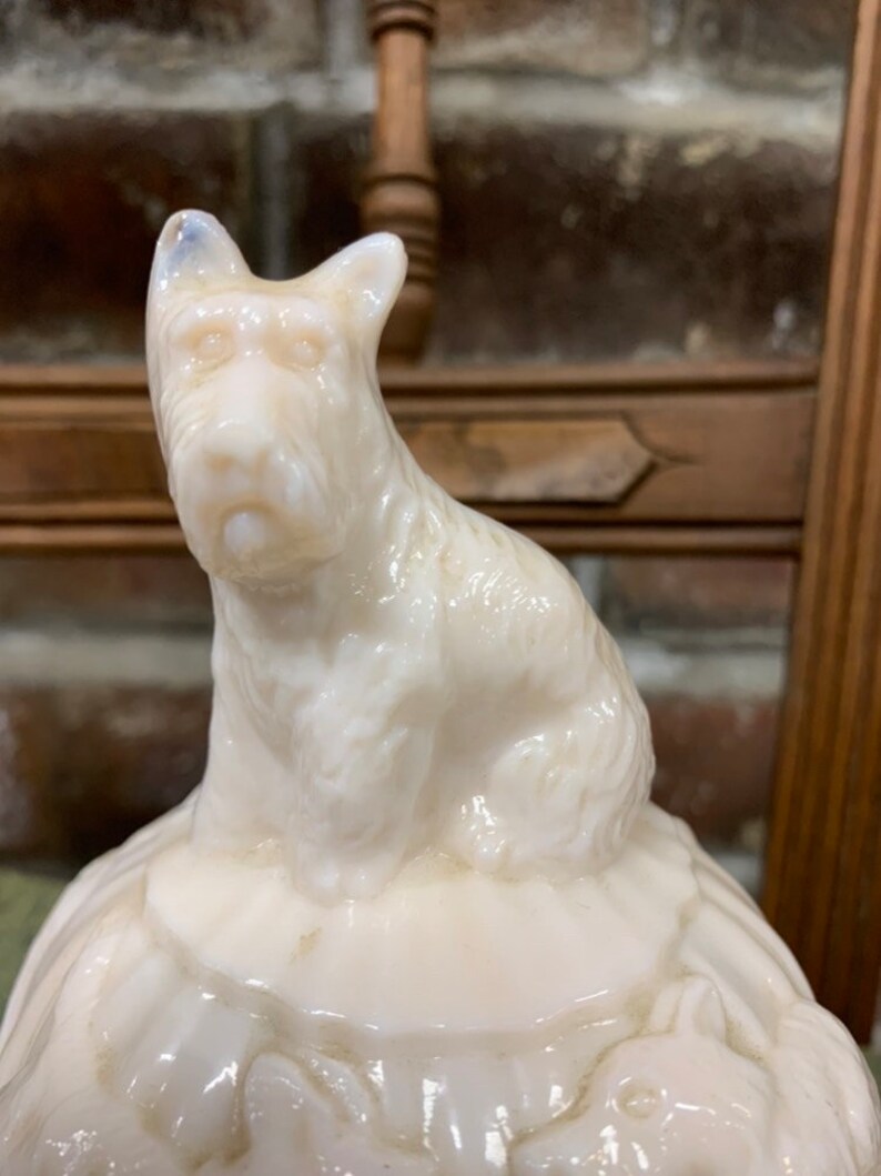 50s Milk Glass Scotty Dog Powder Jar Etsy