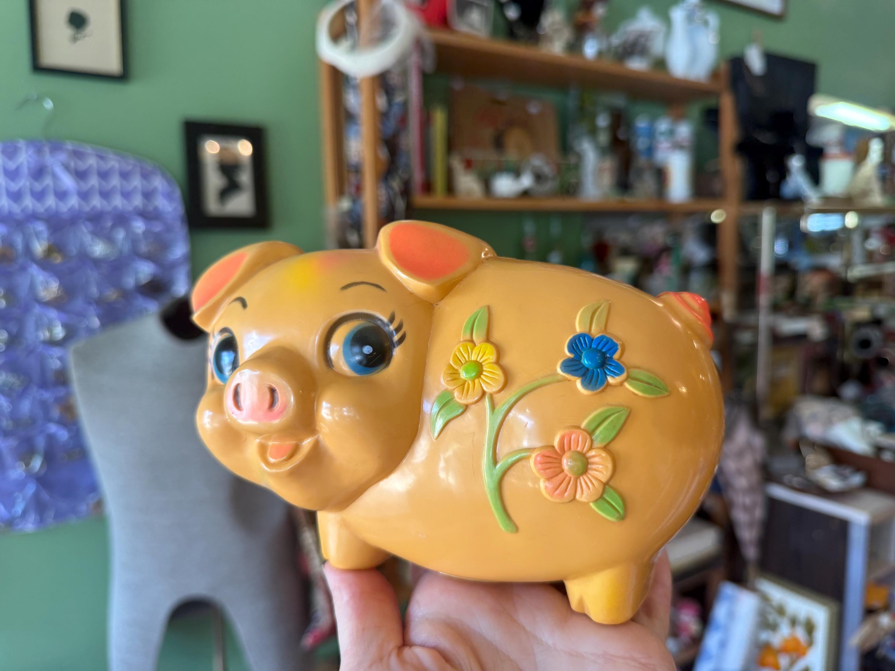 Yellow Vintage Plastic Piggy Bank - Etsy