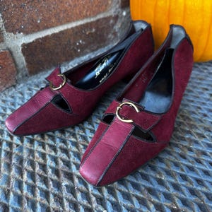 Vintage 60&#39;s Maroon Red Suede Pumps Size 4