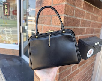 Vintage 50's Black Patent Leather Hand Bag Purse with Attached Coin Purse!