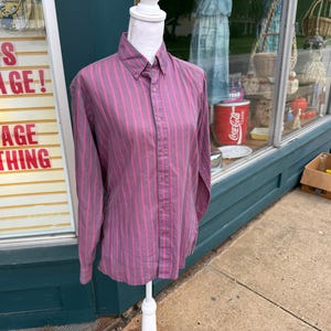 Vintage 80&#39;s Purple Striped Cotton Button Up Shirt Blouse