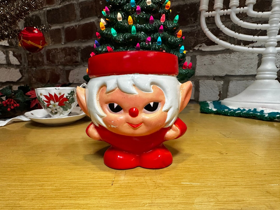 Vintage 60's Blow Mold Christmas Elf Pixie Tin Etsy