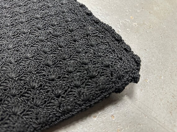 Large Vintage 40's Black Crochet Knit Hand Bag Cl… - image 5