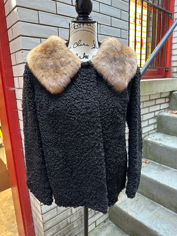 Vintage Black & Tan 50's Lamb, Mink Fur Jacket - image 2