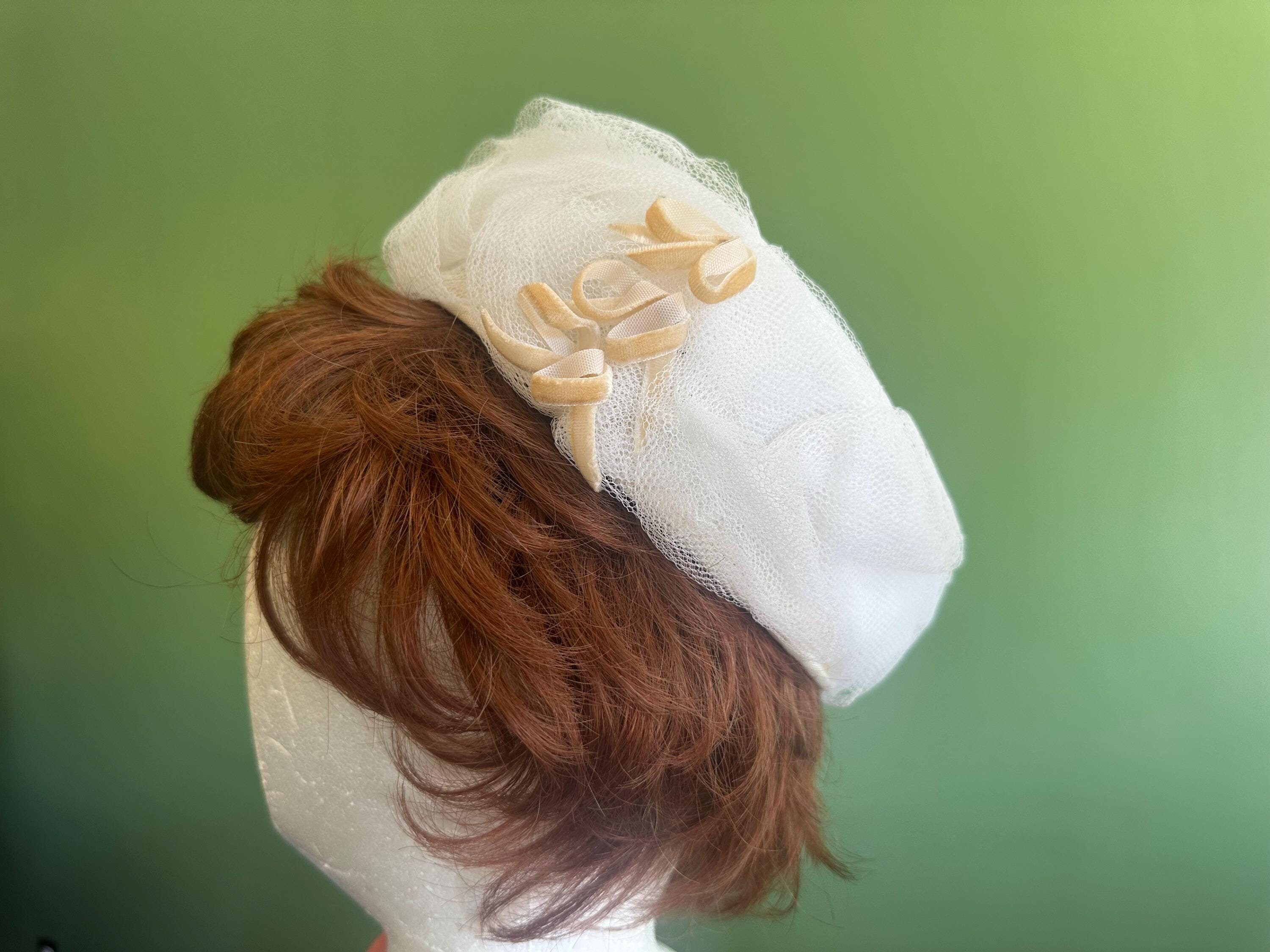 Vintage 1960\'s Scalloped Lace Pill Hat‎ with Pik, Veil and Tie Vintage Pale Blue 1960s Scalloped Ruffle Pillbox Hat - Etsy main image 4