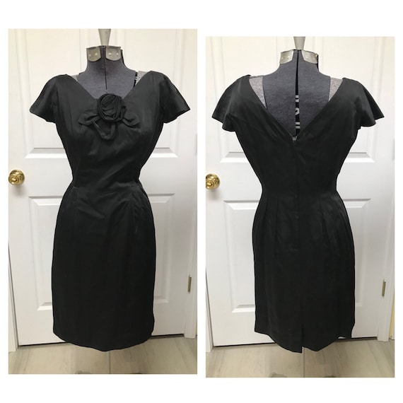 Sexy Vintage 50's Silk Little Black Dress - image 1
