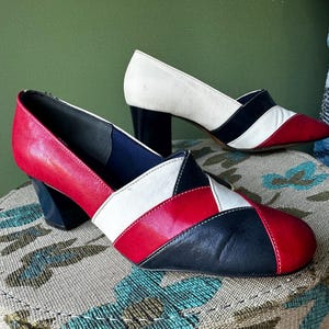 Mid Vintage 60&#39;s Red White & Blue Leather Pumps Size 4