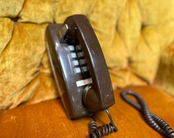 Vintage 80's Brown Push Button Wall Phone