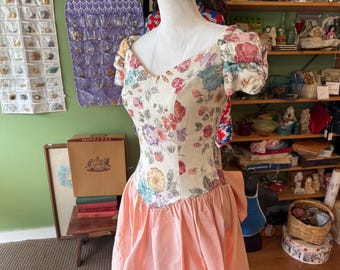Vintage jaren 80 pastelkleurige roze galajurk/bruidsmeisjesjurk