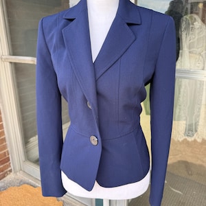 90er Tut 40er Jahre Damen Schößchen Marine Blau Anzug Jacke Blazer