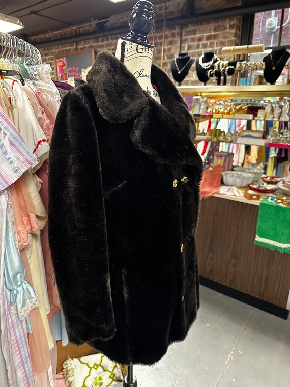 60's/70's Black Faux Fur Short Jacket Coat - image 5