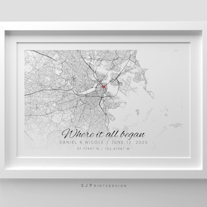 Cadeaux d'anniversaire NUMÉRIQUES, carte du lieu où nous nous sommes rencontrés, impression de carte personnalisée, cadeau carte de remise des diplômes, carte de notre première maison, cadeaux d'anniversaire pour elle