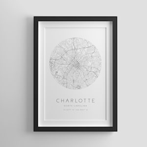 Charlotte Map Print,Caroline du Nord,City Map Art,TÉLÉCHARGEMENT NUMÉRIQUE