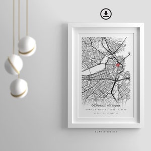 Cadeaux d'anniversaire NUMÉRIQUES, carte du lieu où nous nous sommes rencontrés, impression de carte personnalisée, cadeau carte de remise des diplômes, carte de notre première maison, cadeaux d'anniversaire pour elle