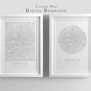 Impresión de mapa personalizada digital, conjunto de impresiones personalizadas, regalo de mapa, póster de mapa de ciudad, mapa cuadrado, arte de pared de mapa de ciudad, póster de impresión de mapa, decoración de pared de mapa