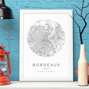 Impresión de mapas de Burdeos, Francia, Arte del mapa de la ciudad, DESCARGA DIGITAL