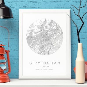 Birmingham Kaart Print,Alabama,Stadsplattegrond Kunst,DIGITALE DOWNLOAD