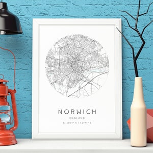 Norwich Karte Druck,England,Stadt Karte Kunst,DIGITAL DOWNLOAD