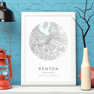 Renton Karte Druck,Washington,Stadt Karte Kunst,DIGITALER DOWNLOAD
