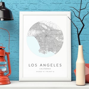 ロサンゼルスの地図プリント、カリフォルニア、都市地図アート、デジタルダウンロード