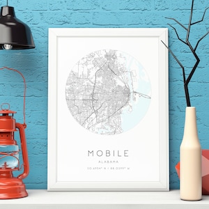 Mobiele kaart afdrukken, Alabama, City Map Art, DIGITALE DOWNLOAD