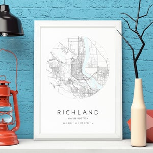 Richland Karte Druck,Washington,Stadt Karte Kunst,DIGITAL DOWNLOAD